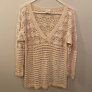Vintage Next Ladieswear Women's Medium Vintage Cream Crochet Pullover Coverup